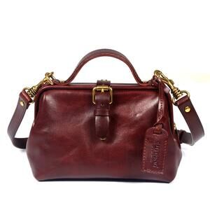 6487 Leather Satchel Handbag Cowhide Doctor Bag Shoulder Bag Brown